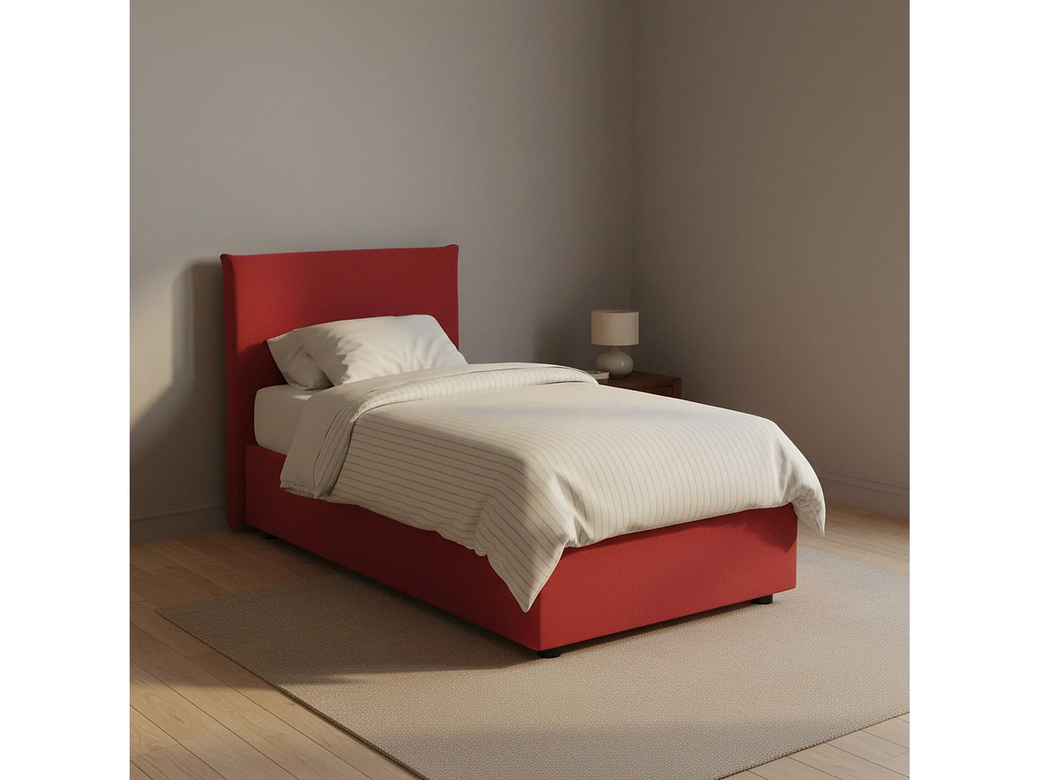 Lit simple Daquin, Lit coffre avec revêtement en tissu, 100% Made in Italy, Ouverture frontale, avec matelas 80x190 cm inclus, Rouge
