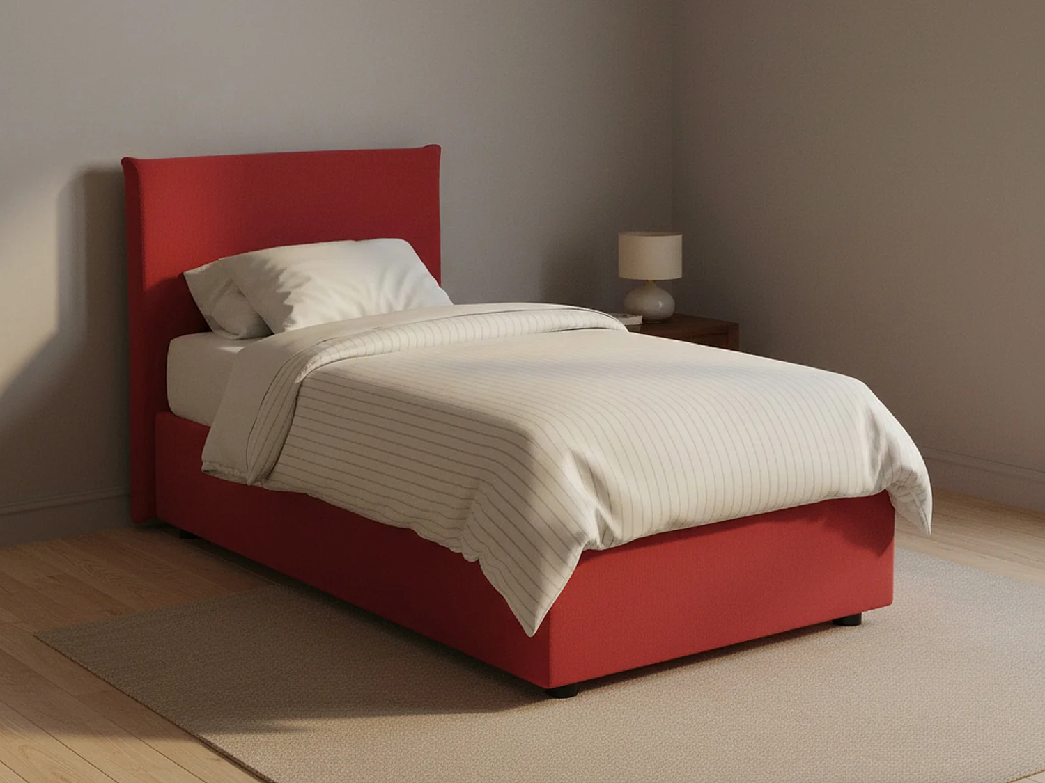 Lit simple Daquin, Lit coffre avec revêtement en tissu, 100% Made in Italy, Ouverture frontale, avec matelas 80x190 cm inclus, Rouge