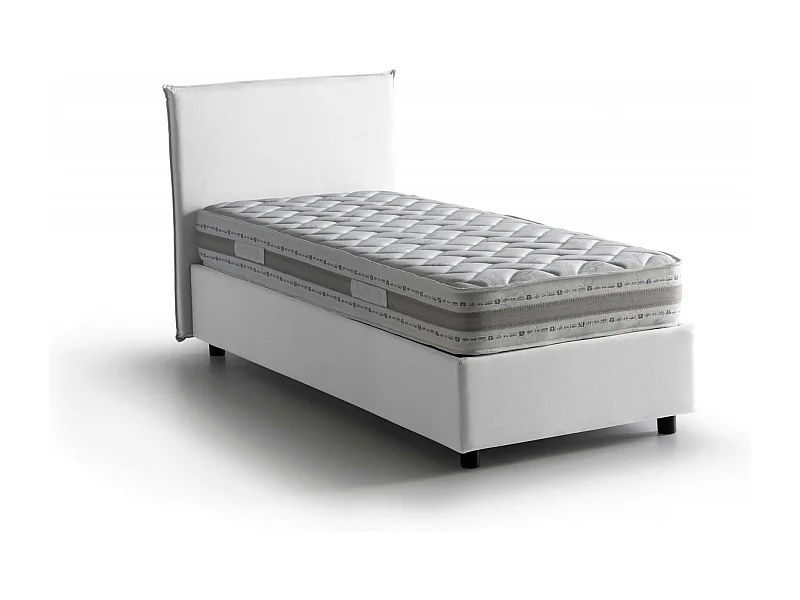 Cama individual Daquin, Cama contenedor con revestimiento de tela, 100% Made in Italy, Apertura frontal, con colchón Cm 80x190 incluido, Blanco