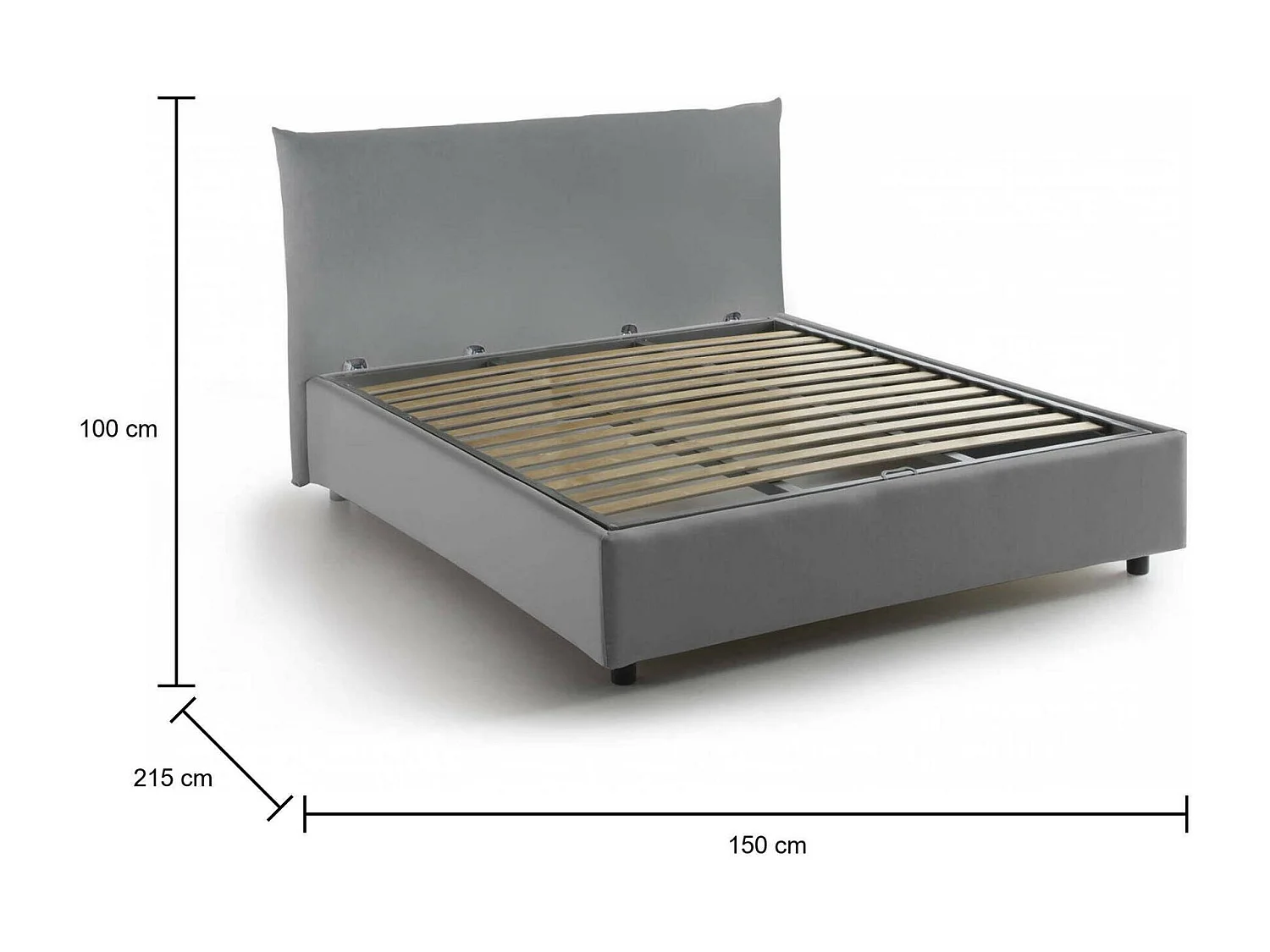 Cama de casal Dlevant, cama de arrumação com forro de tecido, 100% Made in Italy, abertura frontal, adequada para colchão 120x190 cm, cinza