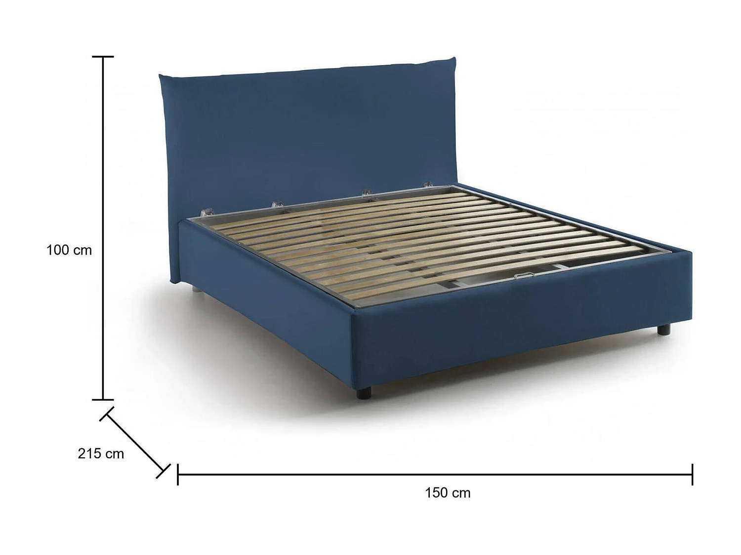 Cama de casal Dlevant, cama de arrumação com forro de tecido, 100% Made in Italy, abertura frontal, adequada para colchão 120x190 cm, azul