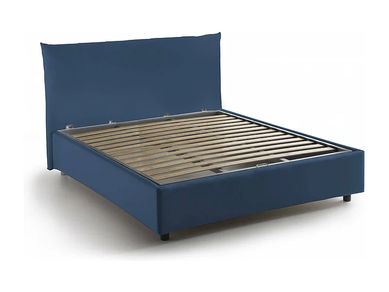 Lit double Dlevant, Lit coffre avec revêtement en tissu, 100% Made in Italy, Ouverture frontale, adapté pour matelas 120x190 cm, Bleu