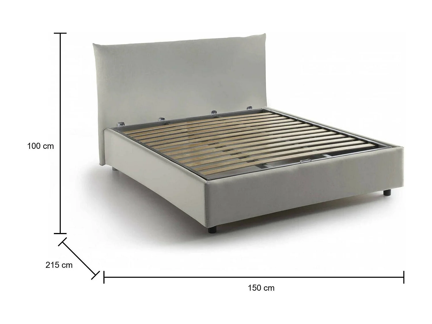 Quadratisches und halbes Bett Dlevant, Containerbett mit Stoffbespannung, 100% Made in Italy, Frontöffnung, passend für Matratze Cm 120x190, Beige