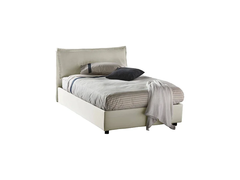 Lit double Dcasade, Lit coffre avec revêtement en tissu, 100% Made in Italy, Ouverture frontale, avec matelas 120x190 cm inclus, Beige