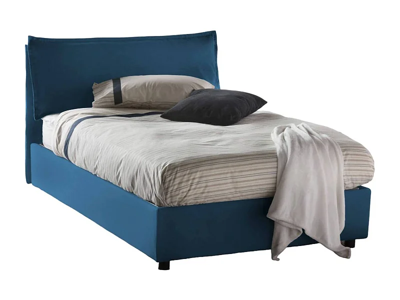 Quadratisches und halbes Bett Dcasade, Containerbett mit Stoffbespannung, 100% Made in Italy, Frontöffnung, inklusive Matratze Cm 120x190, Blau