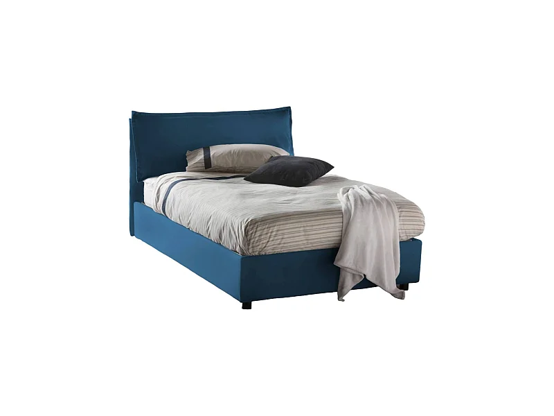 Dcasade tweepersoonsbed, Opbergbed met stoffen bekleding, 100% Made in Italy, Opening aan de voorkant, inclusief matras van 120x190 cm, Blauw