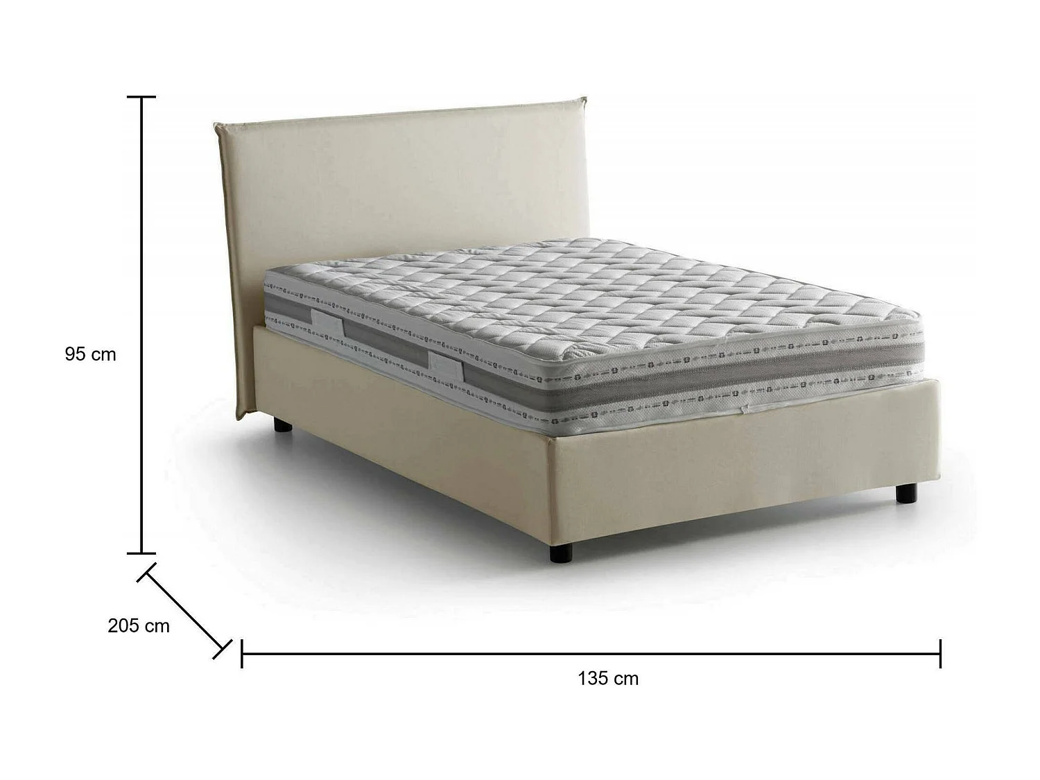 Cama de plaza y media Daceret, Cama contenedor con revestimiento de tela, 100% Made in Italy, Apertura frontal, con colchón Cm 120x190 incluido, Beige