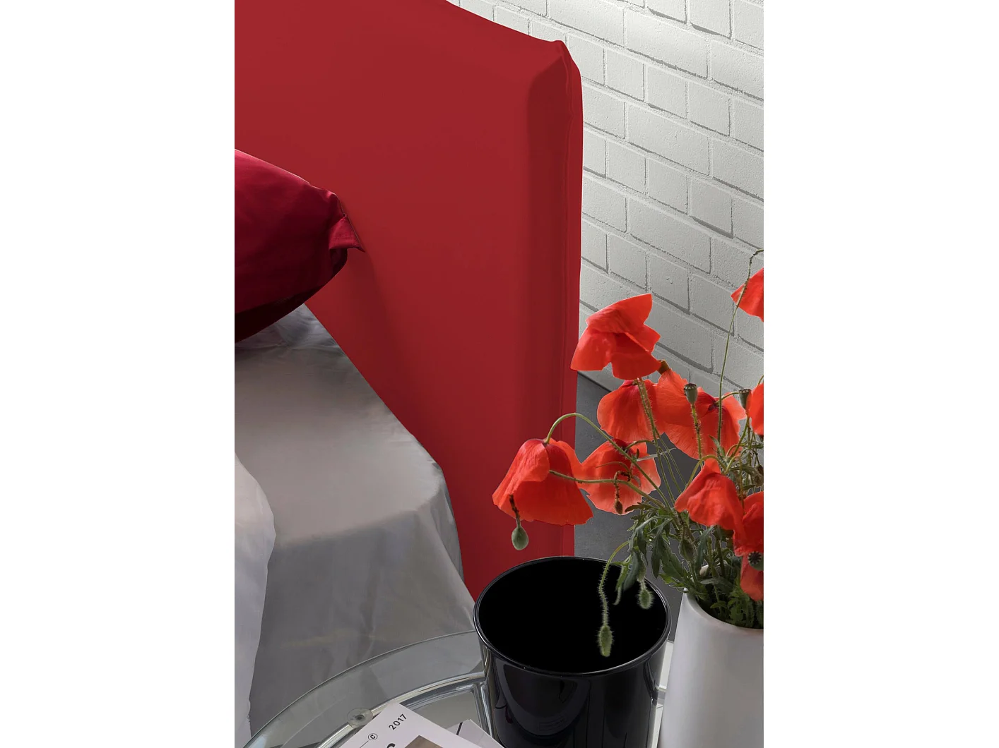 Lit double Daceret, lit coffre avec revêtement en tissu, 100% Made in Italy, ouverture frontale, avec matelas 120x190 cm inclus, Rouge