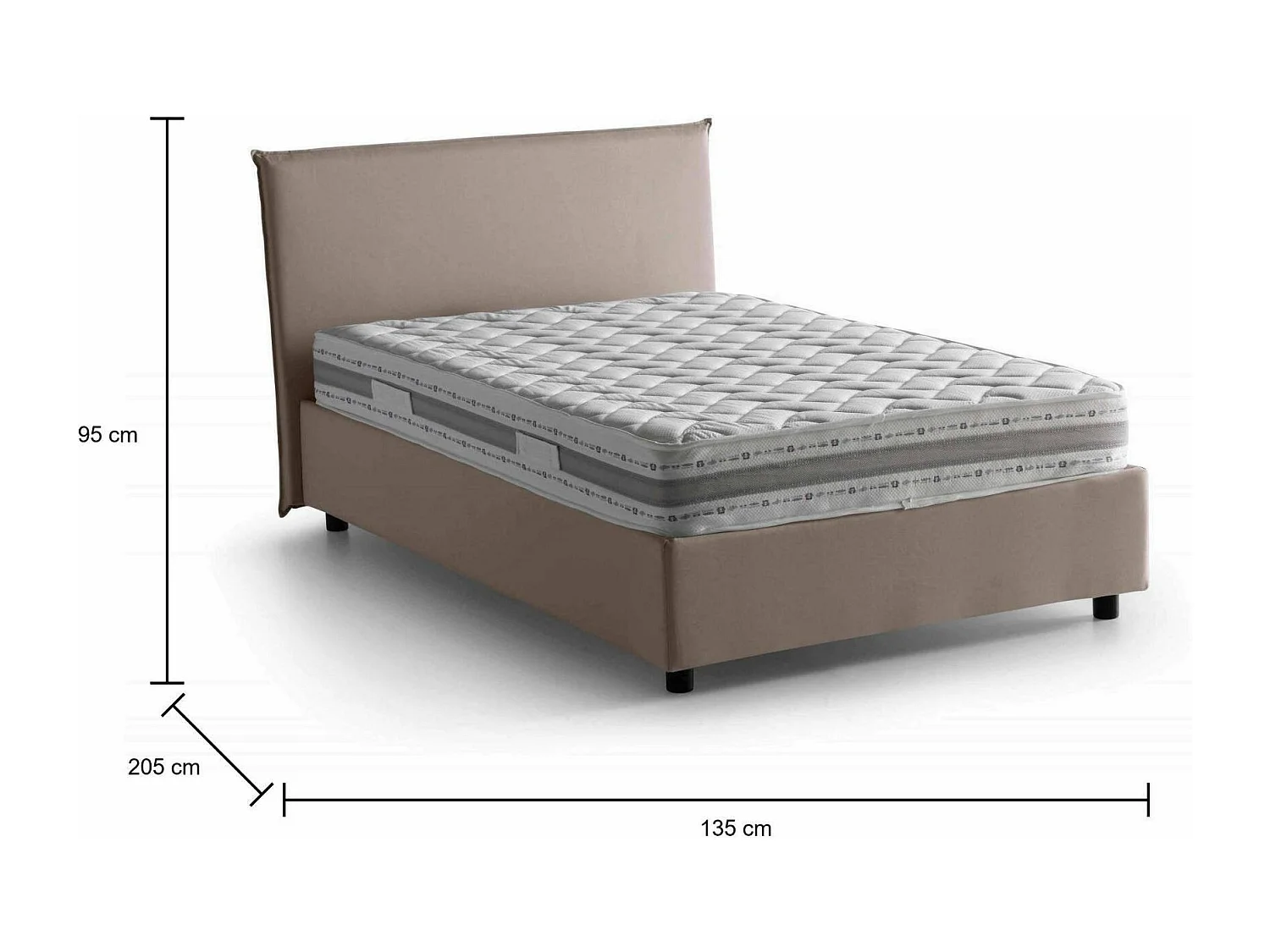 Lit double Daceret, lit coffre avec revêtement en tissu, 100% Made in Italy, ouverture frontale, avec matelas 120x190 cm inclus, gris tourterelle