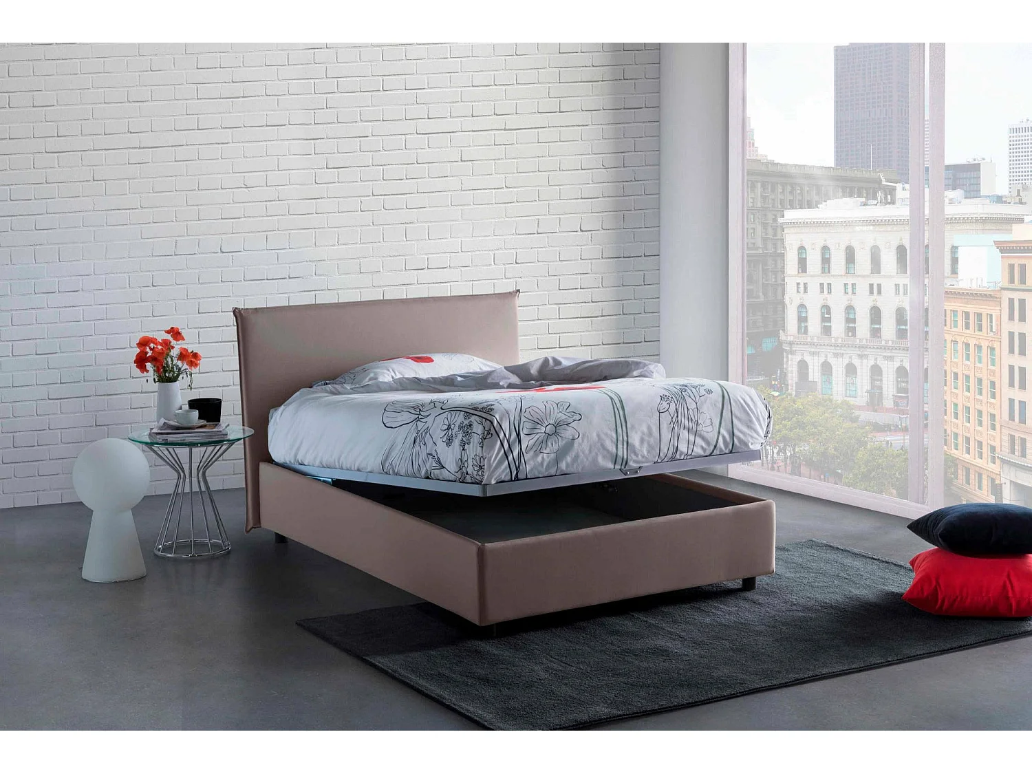 Lit double Daceret, lit coffre avec revêtement en tissu, 100% Made in Italy, ouverture frontale, avec matelas 120x190 cm inclus, gris tourterelle