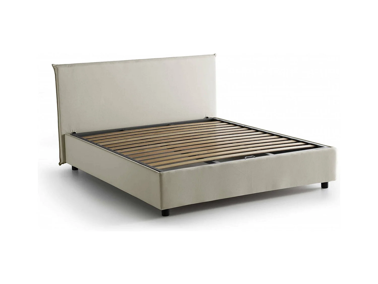 Lit double Dambros, Lit coffre avec revêtement en tissu, 100% Made in Italy, Ouverture frontale, adapté pour matelas 160x190 cm, Beige