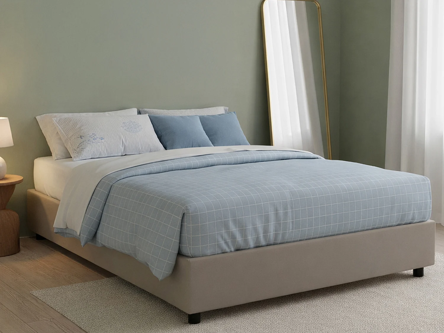 Lit double Dcacac, Lit coffre avec revêtement en tissu, 100% Made in Italy, Ouverture frontale, avec matelas 160x190 cm inclus, Taupe