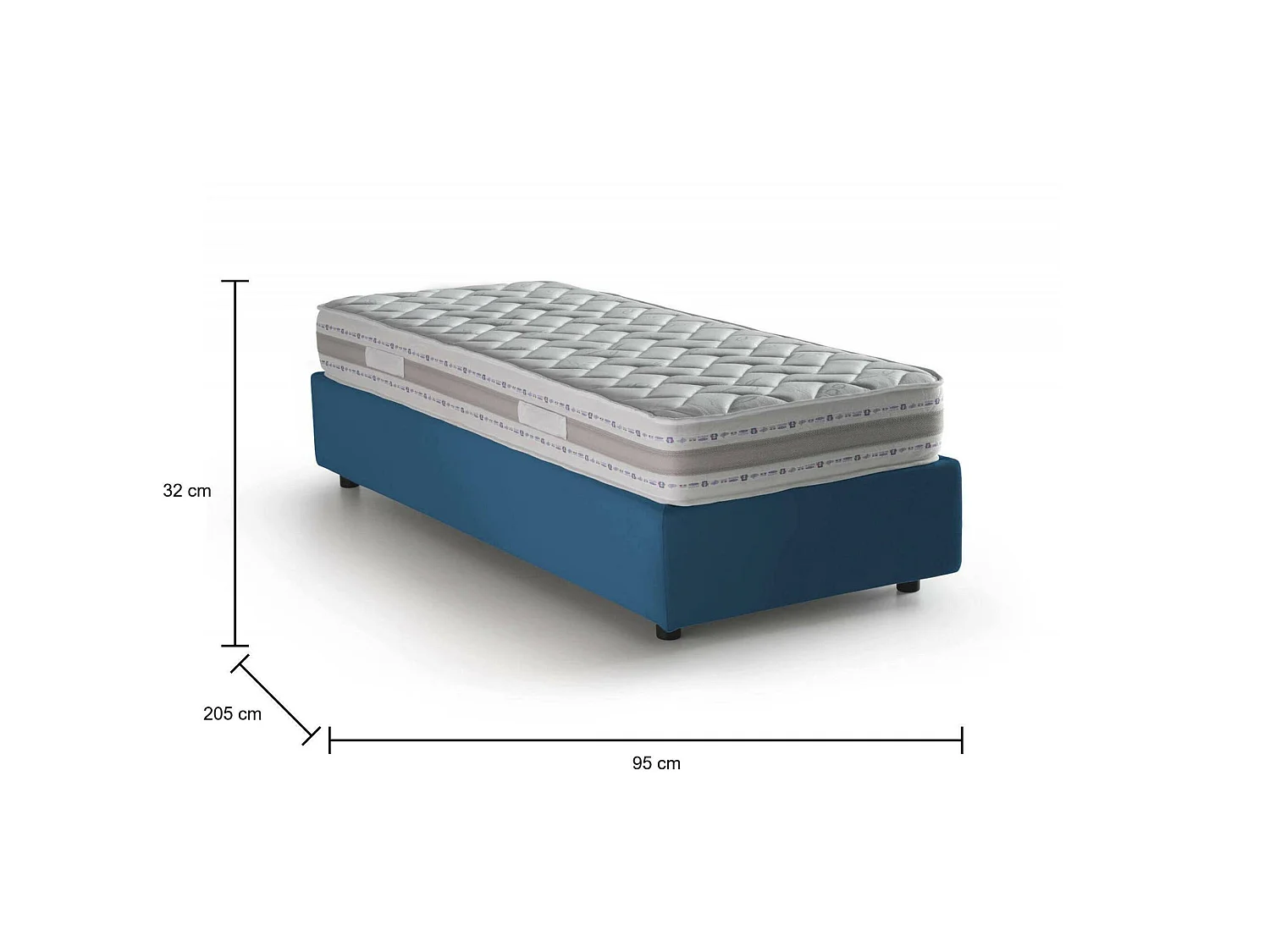 Lit simple Dcassan, Lit coffre avec revêtement en tissu, 100% Made in Italy, Ouverture latérale, avec matelas 80x190 cm inclus, Bleu