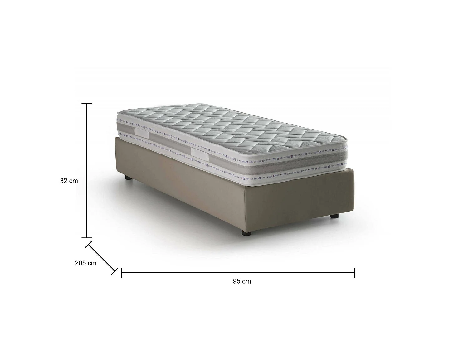 Letto Singolo Agenta, Materasso Incluso Made in Italy, 95x205 cm Grigio Tortora