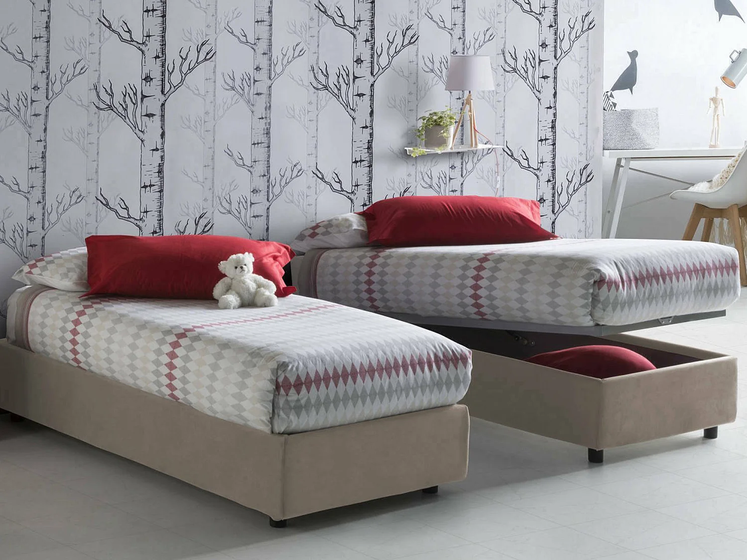 Letto Singolo Agenta, Materasso Incluso Made in Italy, 95x205 cm Grigio Tortora