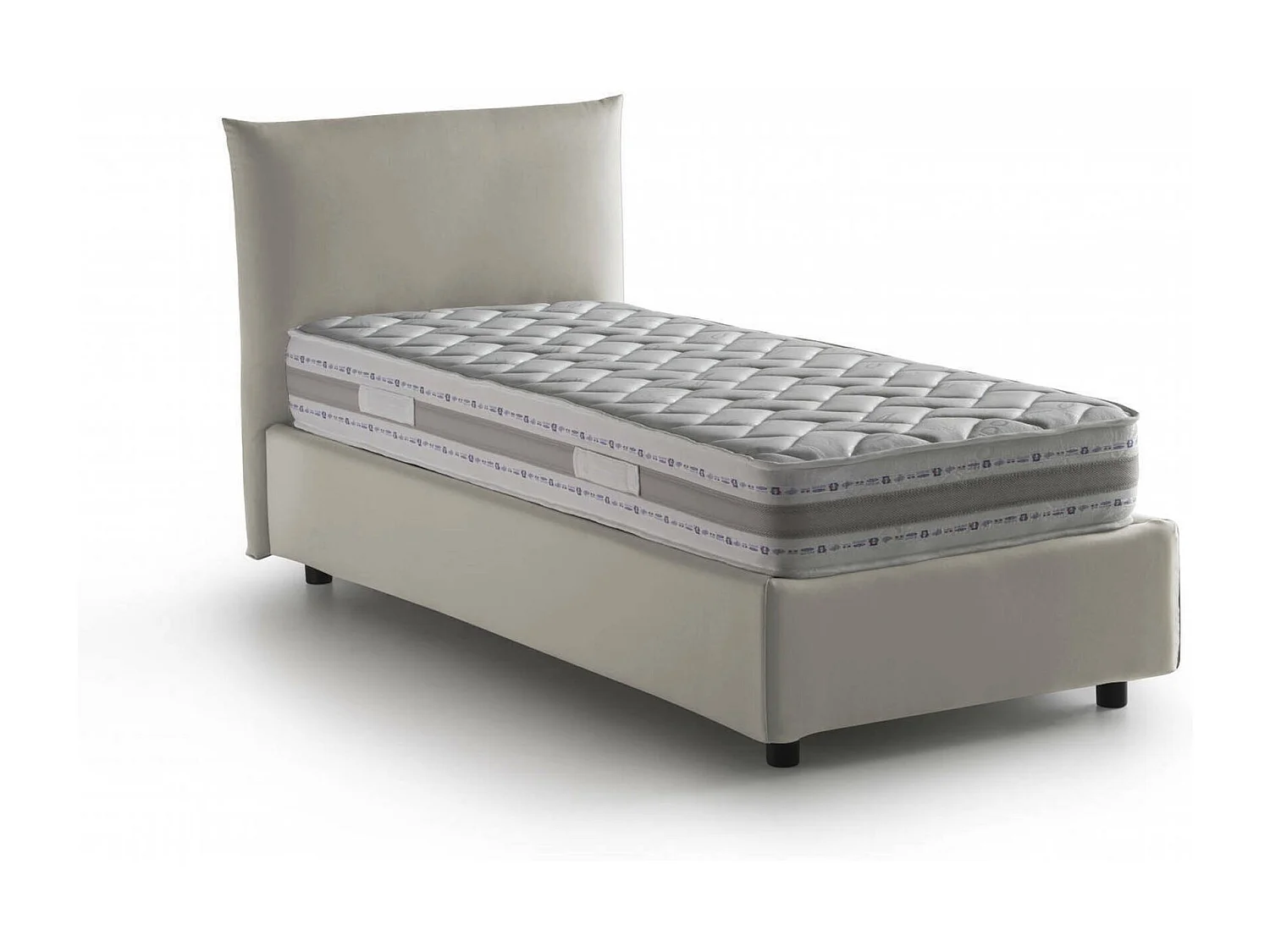 Cama individual Dborbe, Cama contenedor con revestimiento de tela, 100% Made in Italy, Apertura lateral, con colchón 80x190 cm incluido, Beige