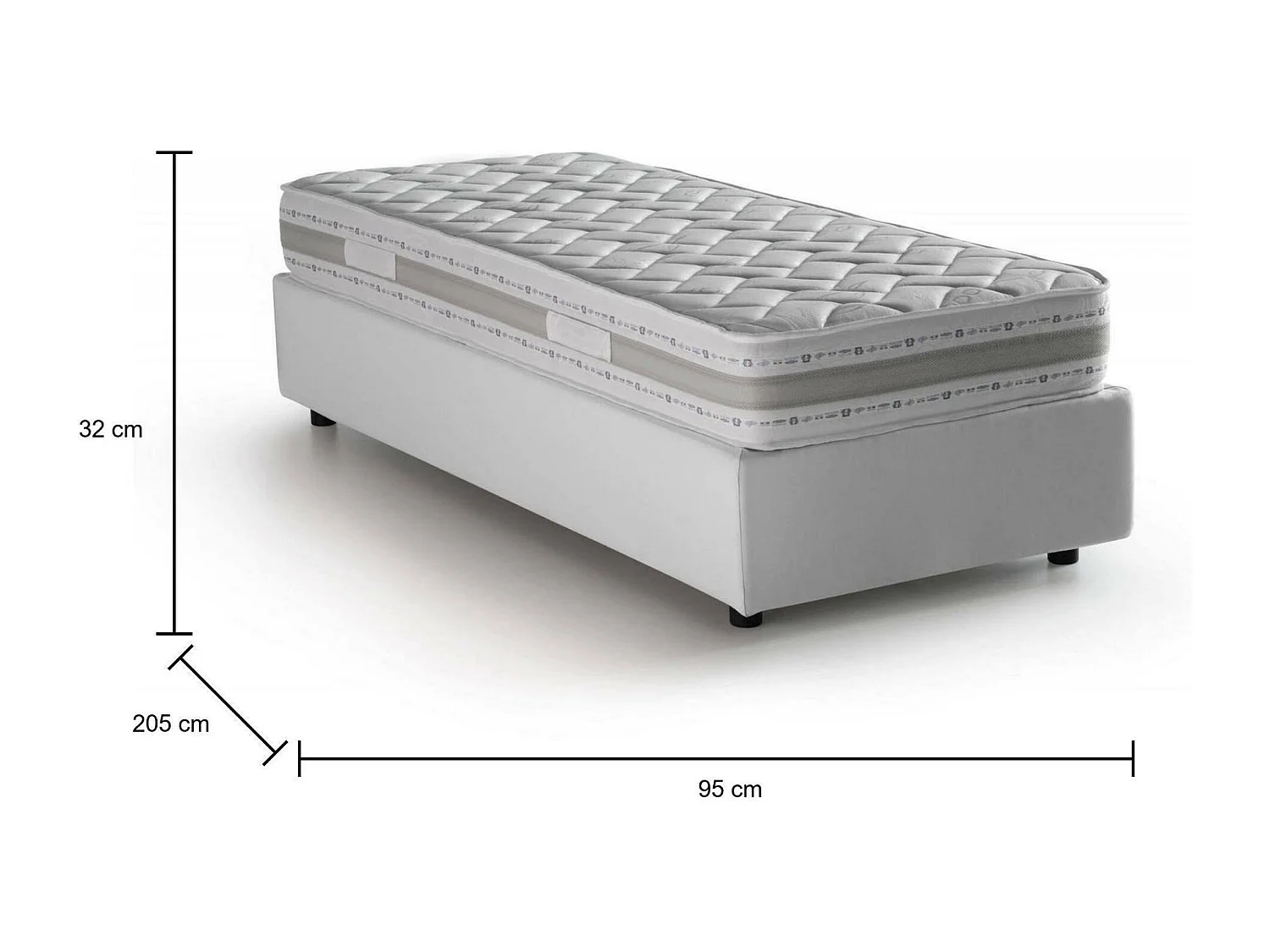 Dabate eenpersoonsbed, Opbergbed met stoffen bekleding, 100% Made in Italy, Opening aan de voorkant, inclusief matras van 80x190 cm, Wit