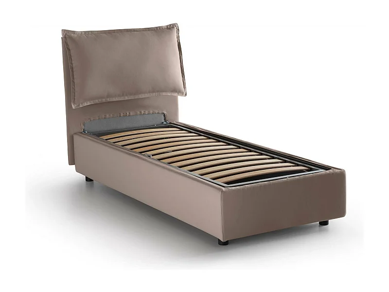Cama de solteiro Dgjyl, Cama de armazenamento com forro de tecido, 100% Fabricado na Itália, Abertura lateral, adequada para colchão 80x190 cm, Taupe
