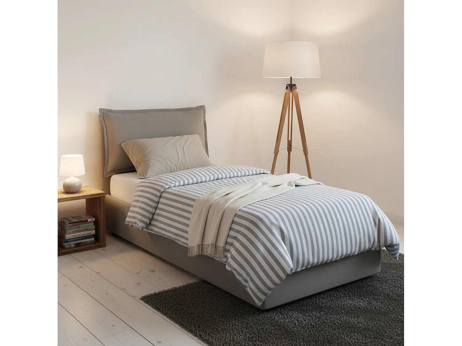 Dgjyl eenpersoonsbed, Opbergbed met stoffen bekleding, 100% Made in Italy, Zijopening, geschikt voor matras 80x190 cm, Grijs