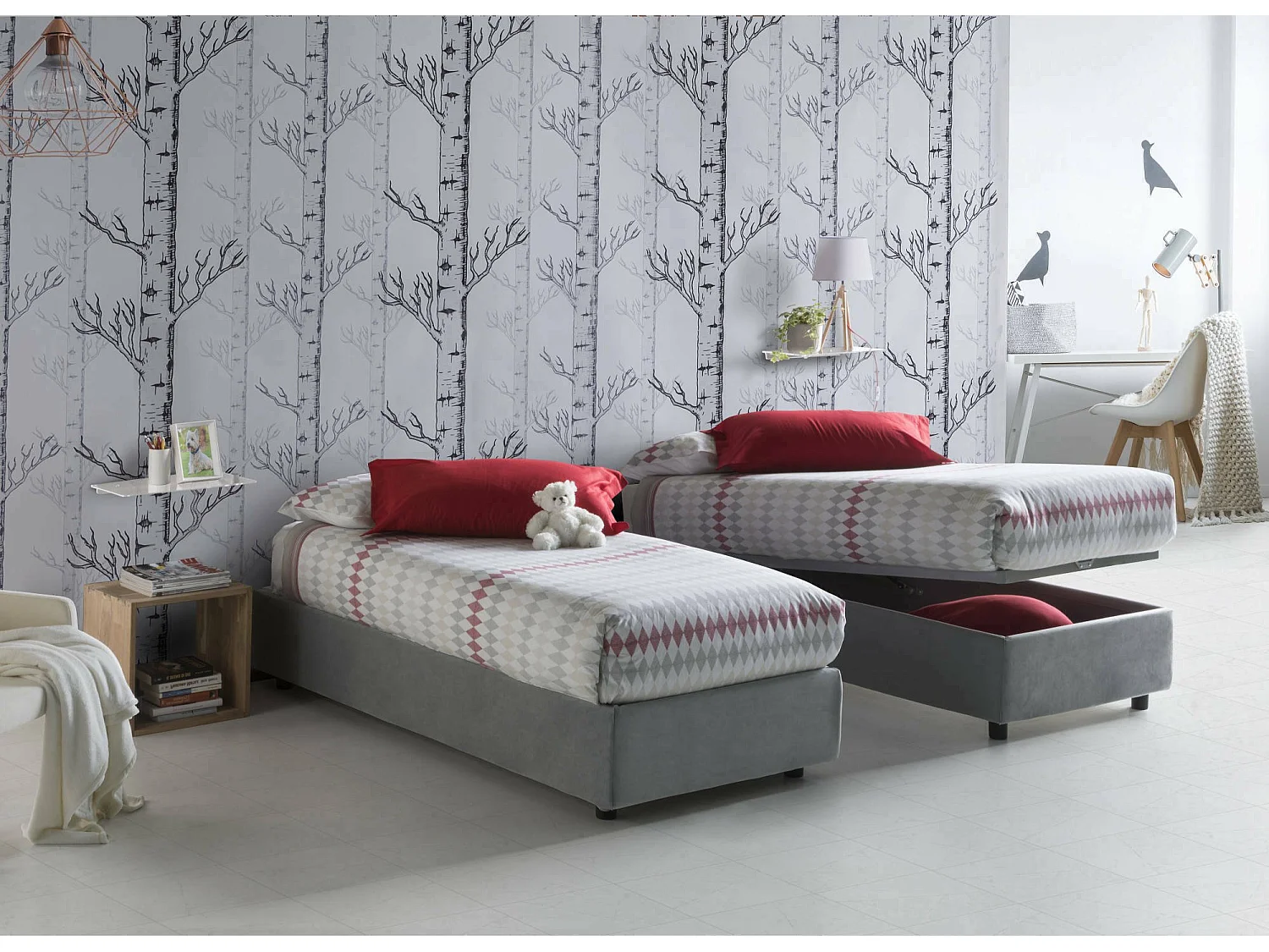 Lit simple Dacerb, Lit coffre avec revêtement en tissu, 100% Made in Italy, Ouverture frontale, adapté pour matelas 80x190 cm, Gris