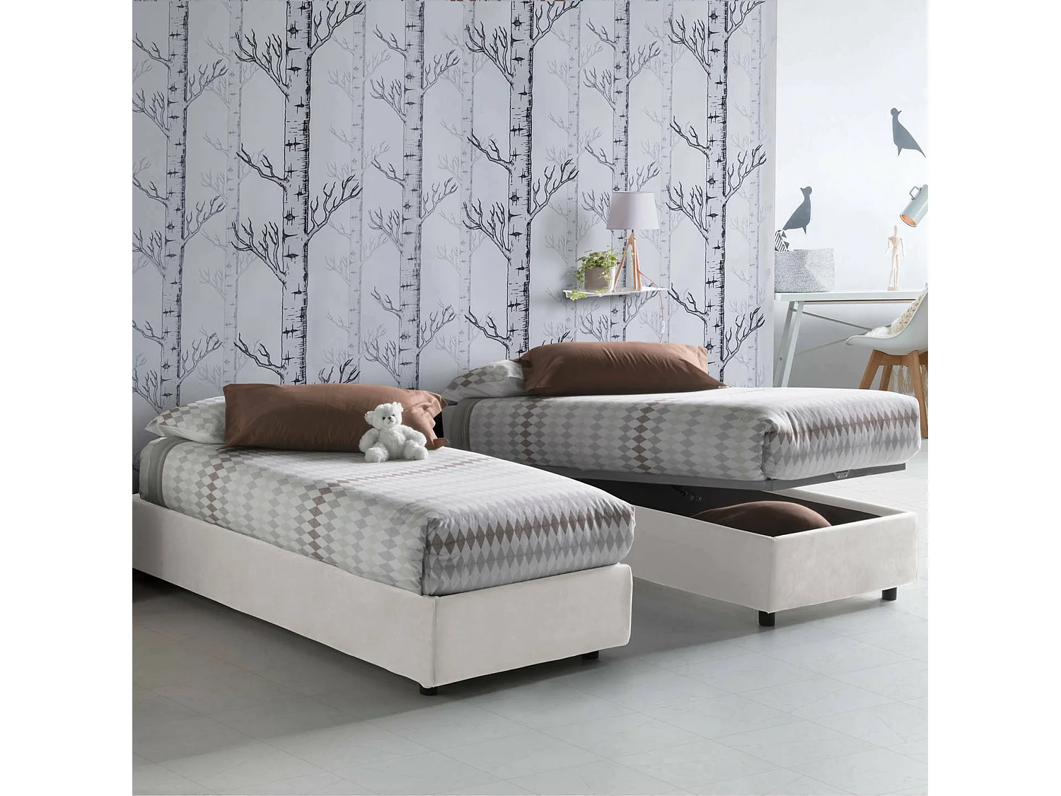Letto Singolo Aquolina, Sfoderabile Made in Italy, 95x205 cm Bianco