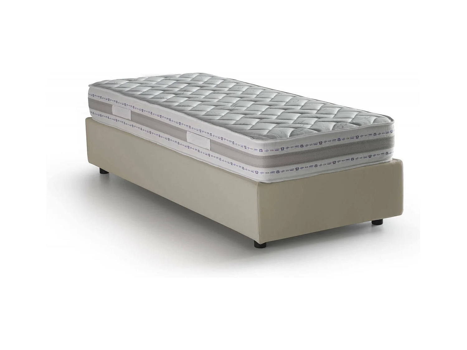 Lit simple Dabate, Lit coffre avec revêtement en tissu, 100% Made in Italy, Ouverture frontale, avec matelas 80x190 cm inclus, Beige