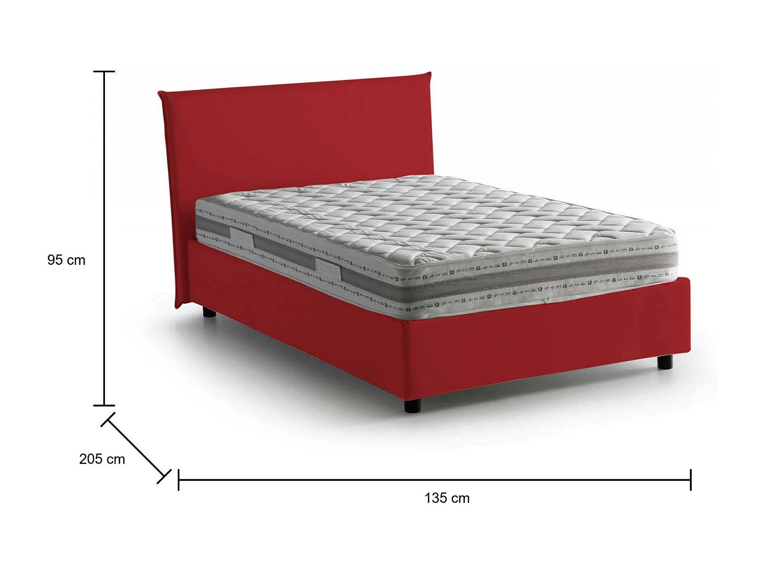 Dacer tweepersoonsbed, opbergbed met stoffen bekleding, 100% Made in Italy, opening aan de voorkant, geschikt voor matras 120x190 cm, rood