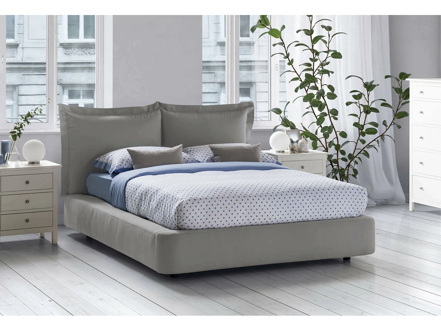 Lit double Dbonn, Lit coffre avec revêtement en tissu, 100% Made in Italy, Ouverture frontale, adapté pour matelas 160x190 cm, Gris
