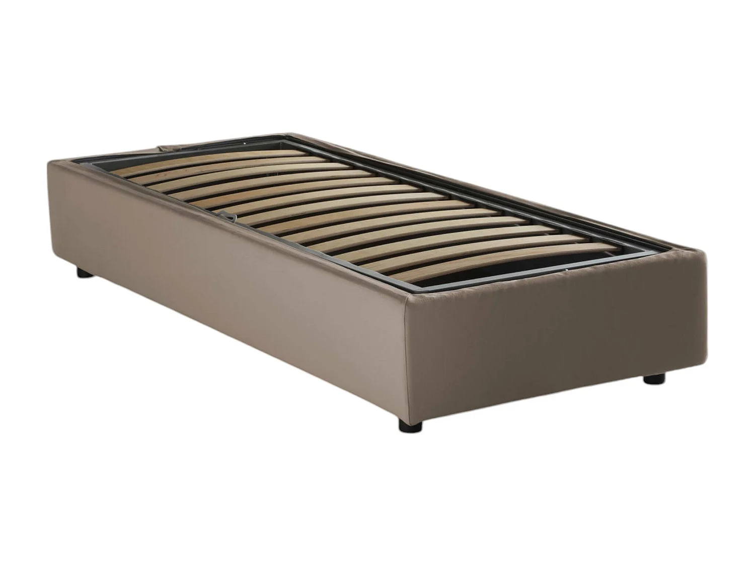 Einzelbett Dcassan, Containerbett mit Stoffbespannung, 100% Made in Italy, Seitliche Öffnung, inklusive Matratze 80x190 cm, Turteltaube