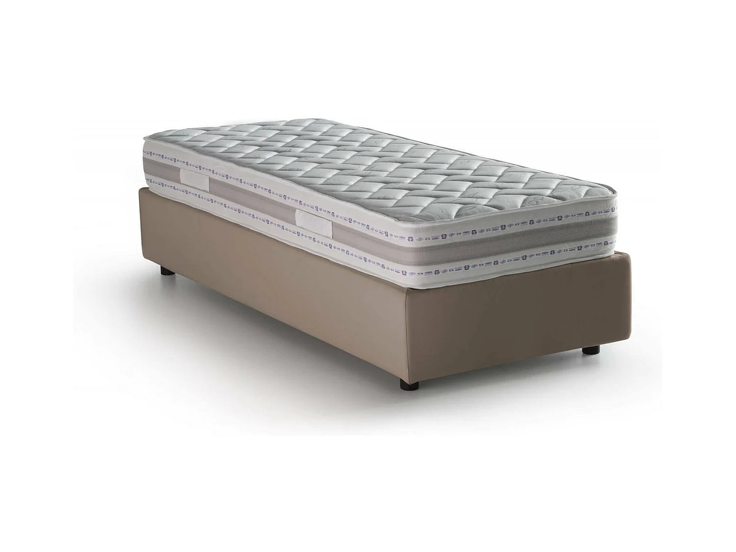 Cama individual Dcassan, Cama contenedor con revestimiento de tela, 100% Made in Italy, Apertura lateral, con colchón 80x190 cm incluido, Tórtola