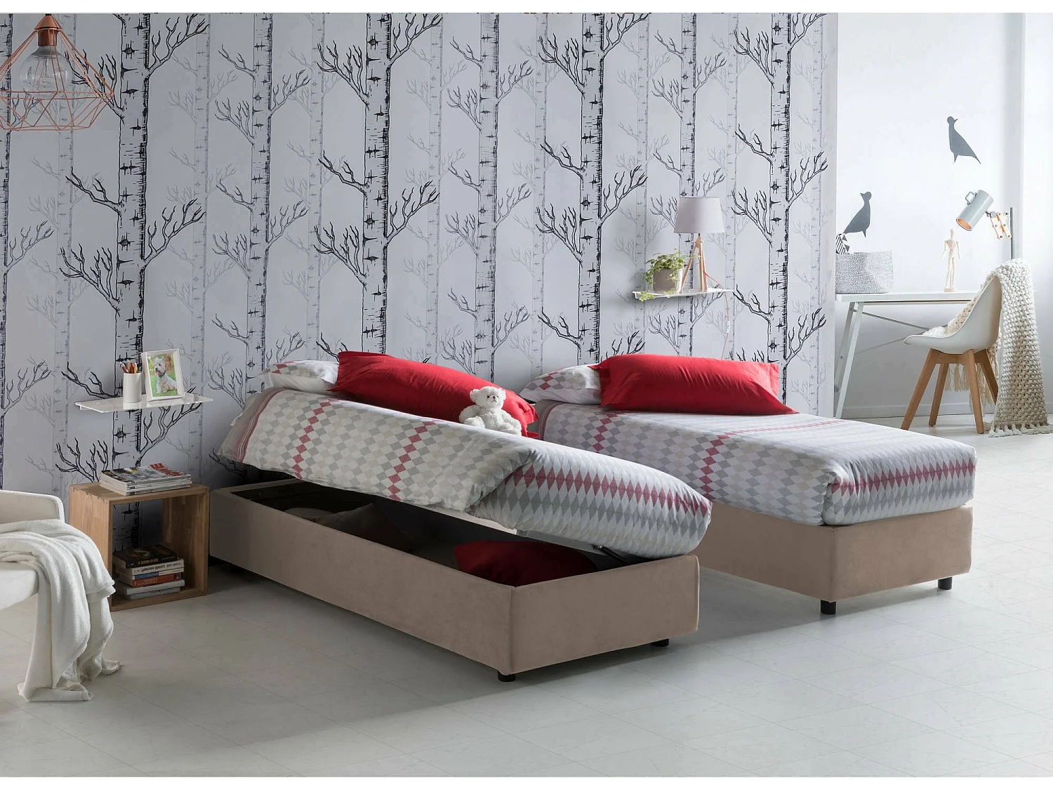 Lit simple Dcassan, Lit coffre avec revêtement en tissu, 100% Made in Italy, Ouverture latérale, avec matelas 80x190 cm inclus, Taupe