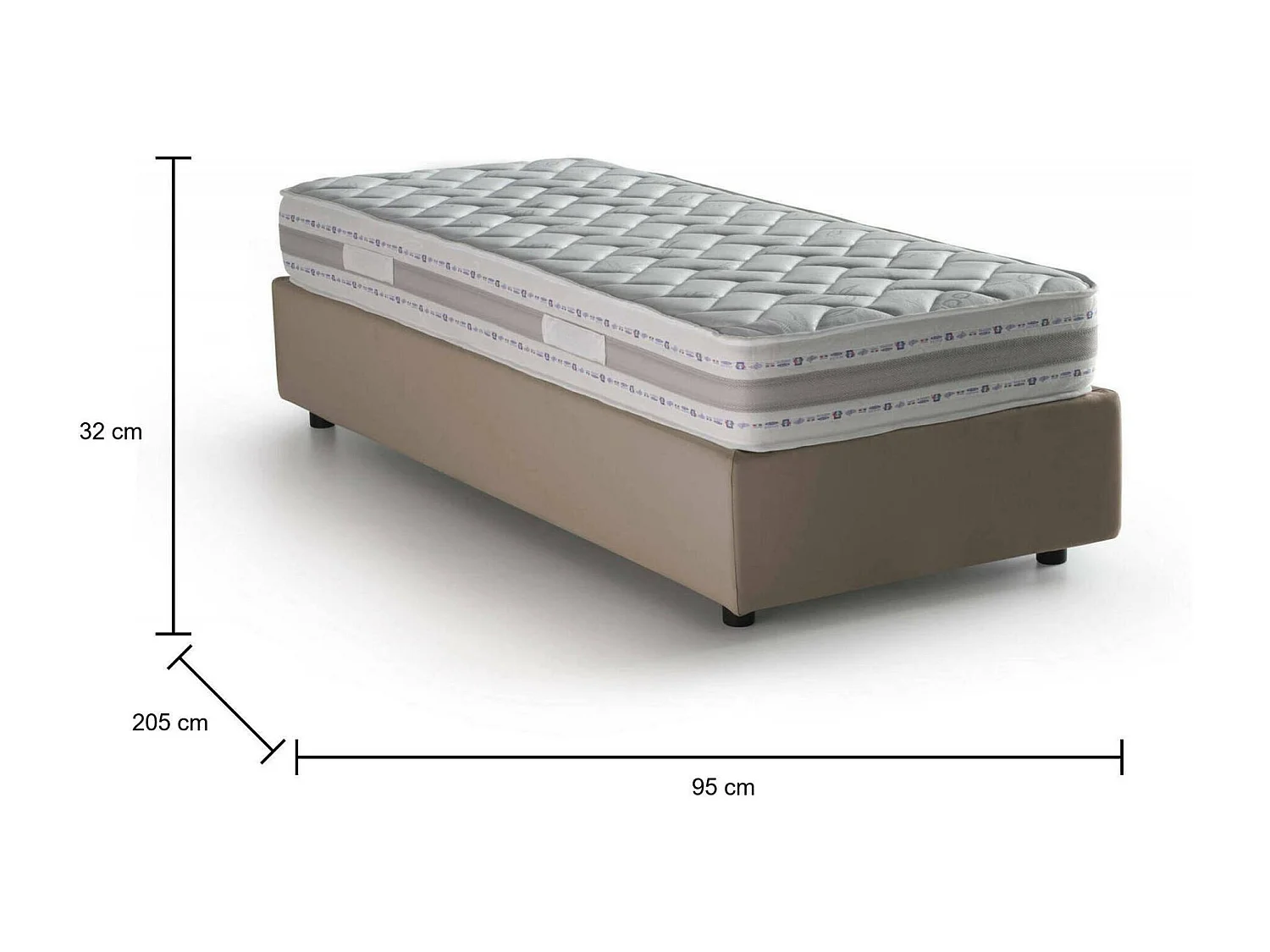 Lit simple Dcassan, Lit coffre avec revêtement en tissu, 100% Made in Italy, Ouverture latérale, avec matelas 80x190 cm inclus, Taupe