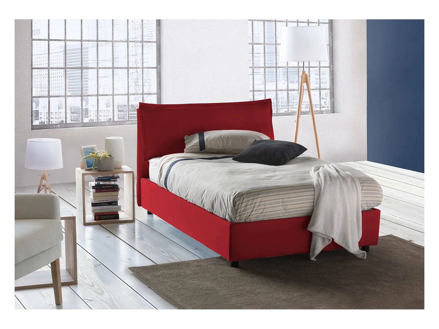 Dcasade queensize bed, Opbergbed met stoffen bekleding, 100% Made in Italy, Opening aan de voorkant, inclusief matras van 120x190 cm, Rood