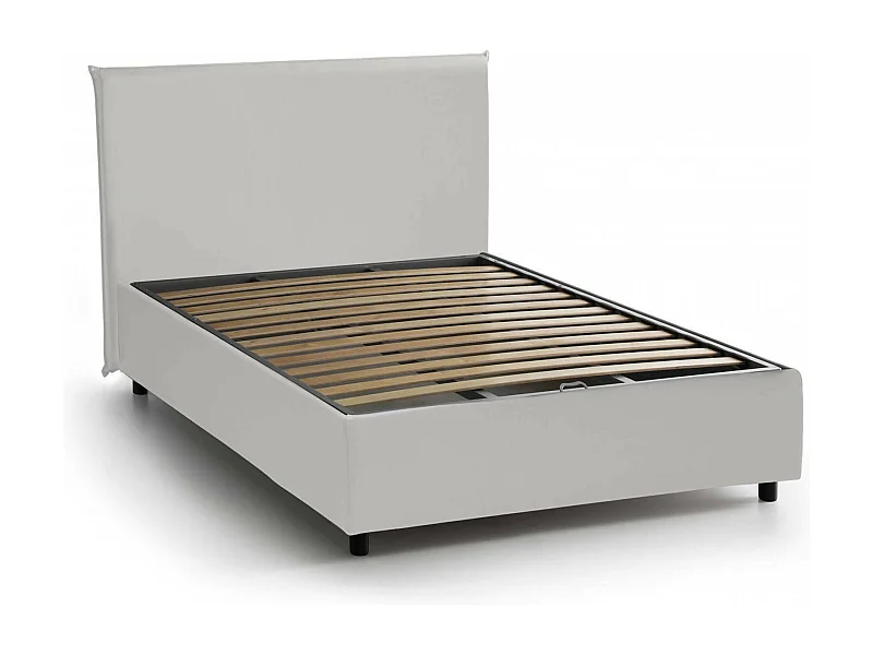 Quadratisches und halbes Bett Dacero, Containerbett mit Kunstlederbezug, 100% Made in Italy, Frontöffnung, passend für Matratze Cm 120x200, Weiß