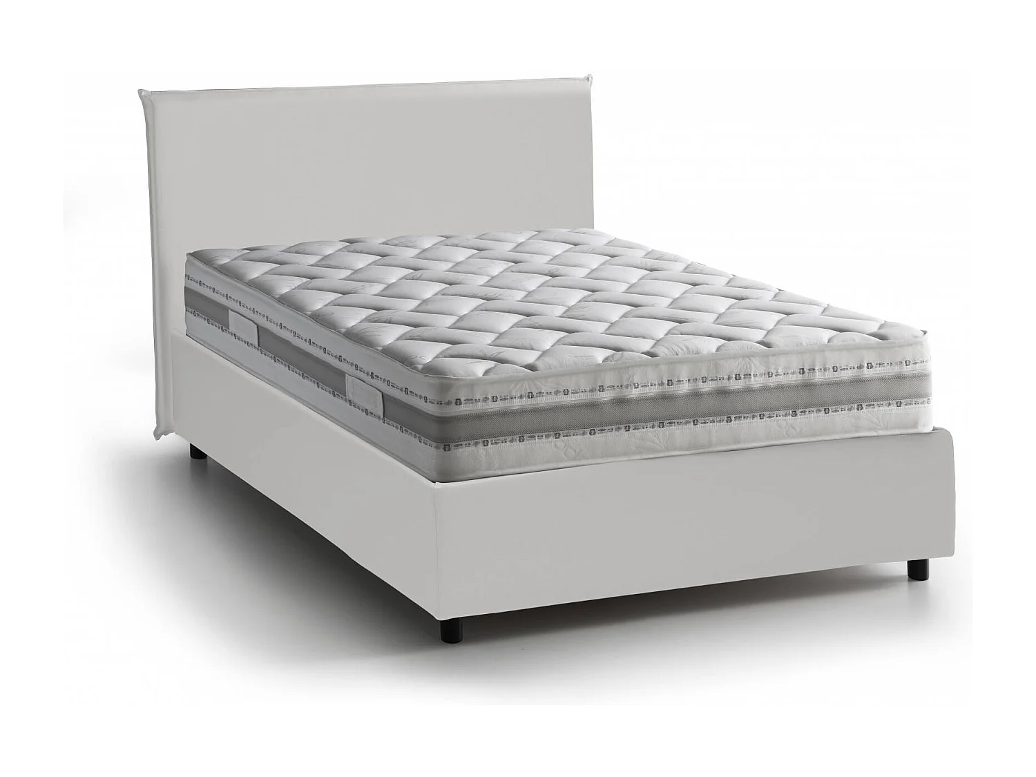 Lit double Dacero, lit coffre avec revêtement en éco-cuir, 100% Made in Italy, ouverture frontale, adapté pour matelas 120x200 cm, blanc