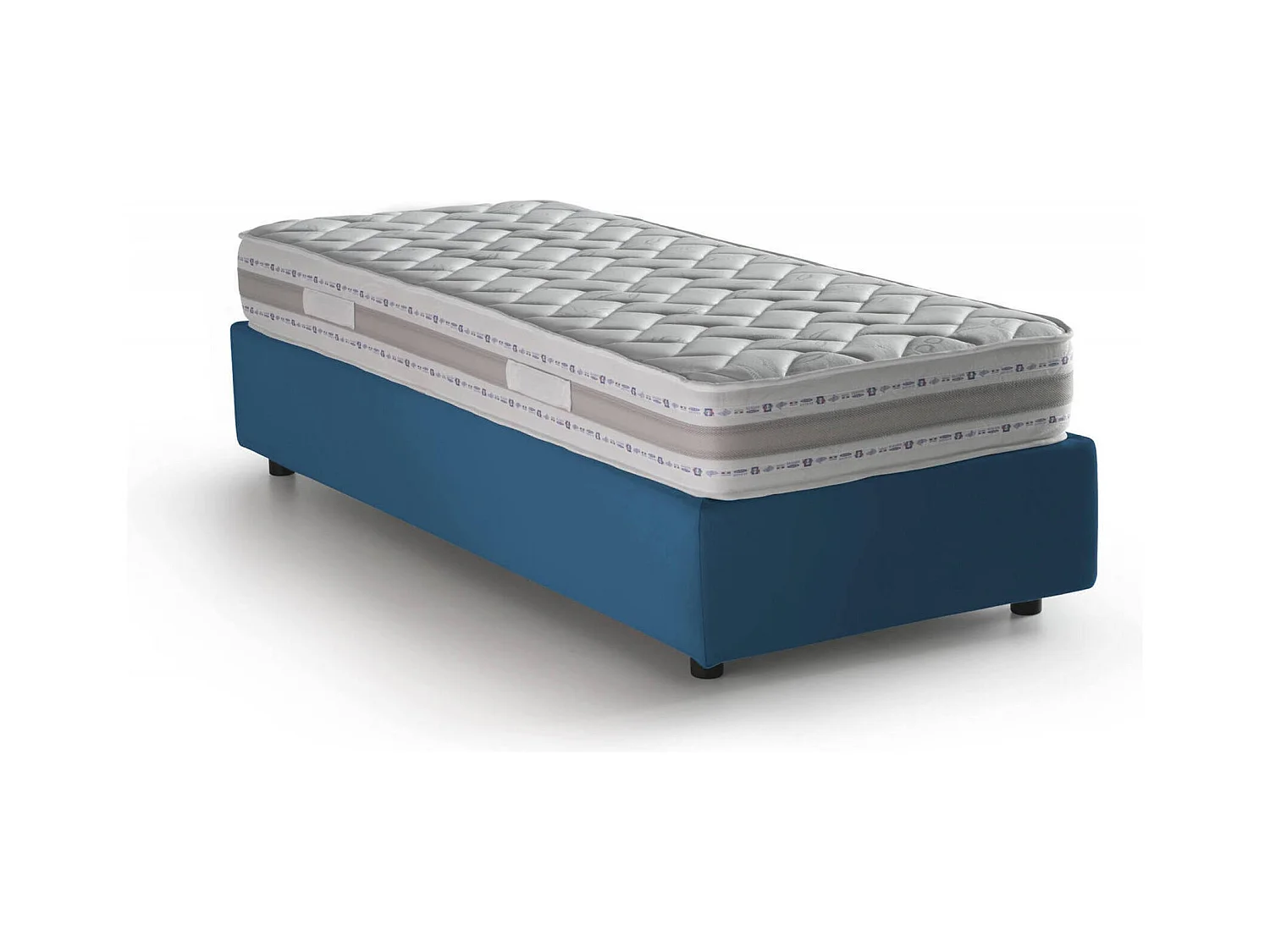 Dabate eenpersoonsbed, Opbergbed met stoffen bekleding, 100% Made in Italy, Opening aan de voorzijde, inclusief matras van 80x190 cm, Blauw