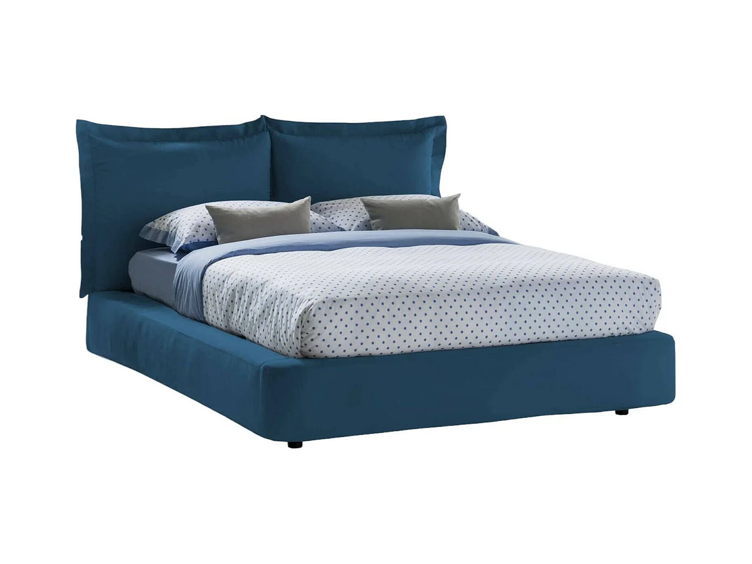Lit double Dbonn, Lit coffre avec revêtement en tissu, 100% Made in Italy, Ouverture frontale, adapté pour matelas 160x190 cm, Bleu