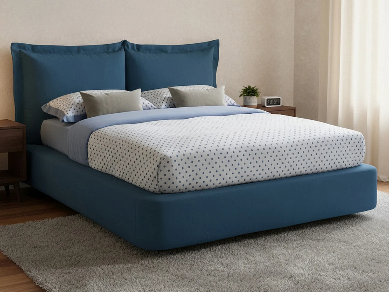 Lit double Dbonn, Lit coffre avec revêtement en tissu, 100% Made in Italy, Ouverture frontale, adapté pour matelas 160x190 cm, Bleu