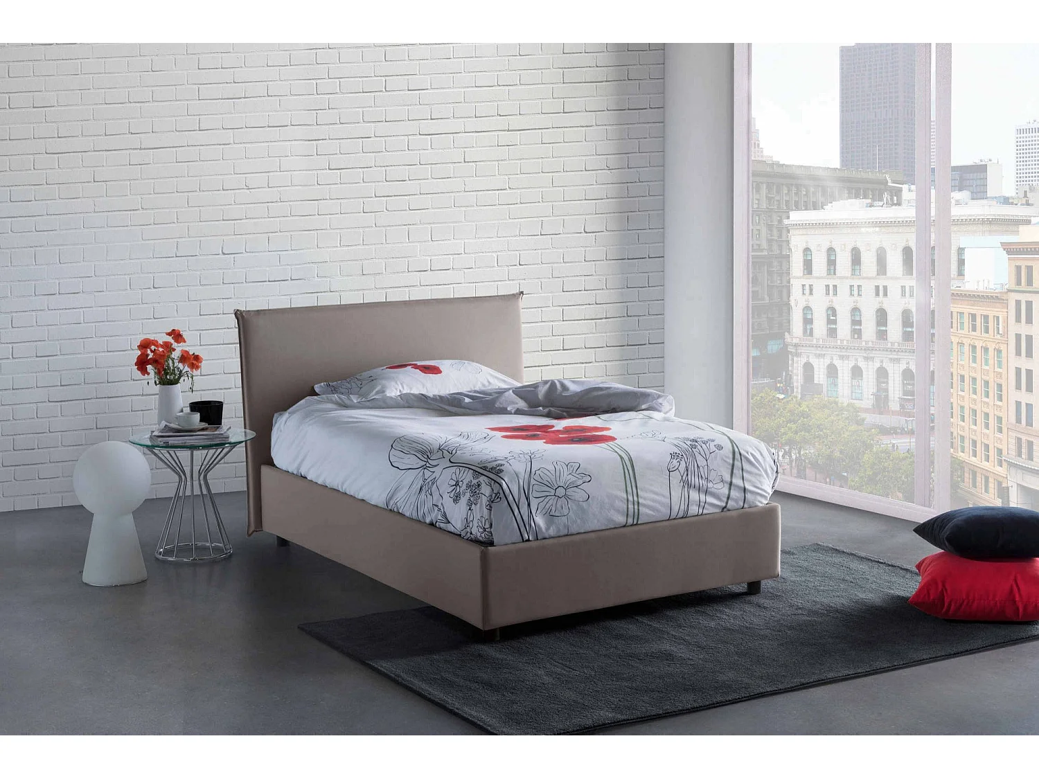 Lit double Dacer, lit coffre avec revêtement en tissu, 100% Made in Italy, ouverture frontale, adapté pour matelas 120x190 cm, gris tourterelle
