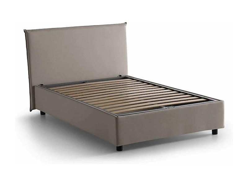 Lit double Dacer, lit coffre avec revêtement en tissu, 100% Made in Italy, ouverture frontale, adapté pour matelas 120x190 cm, gris tourterelle