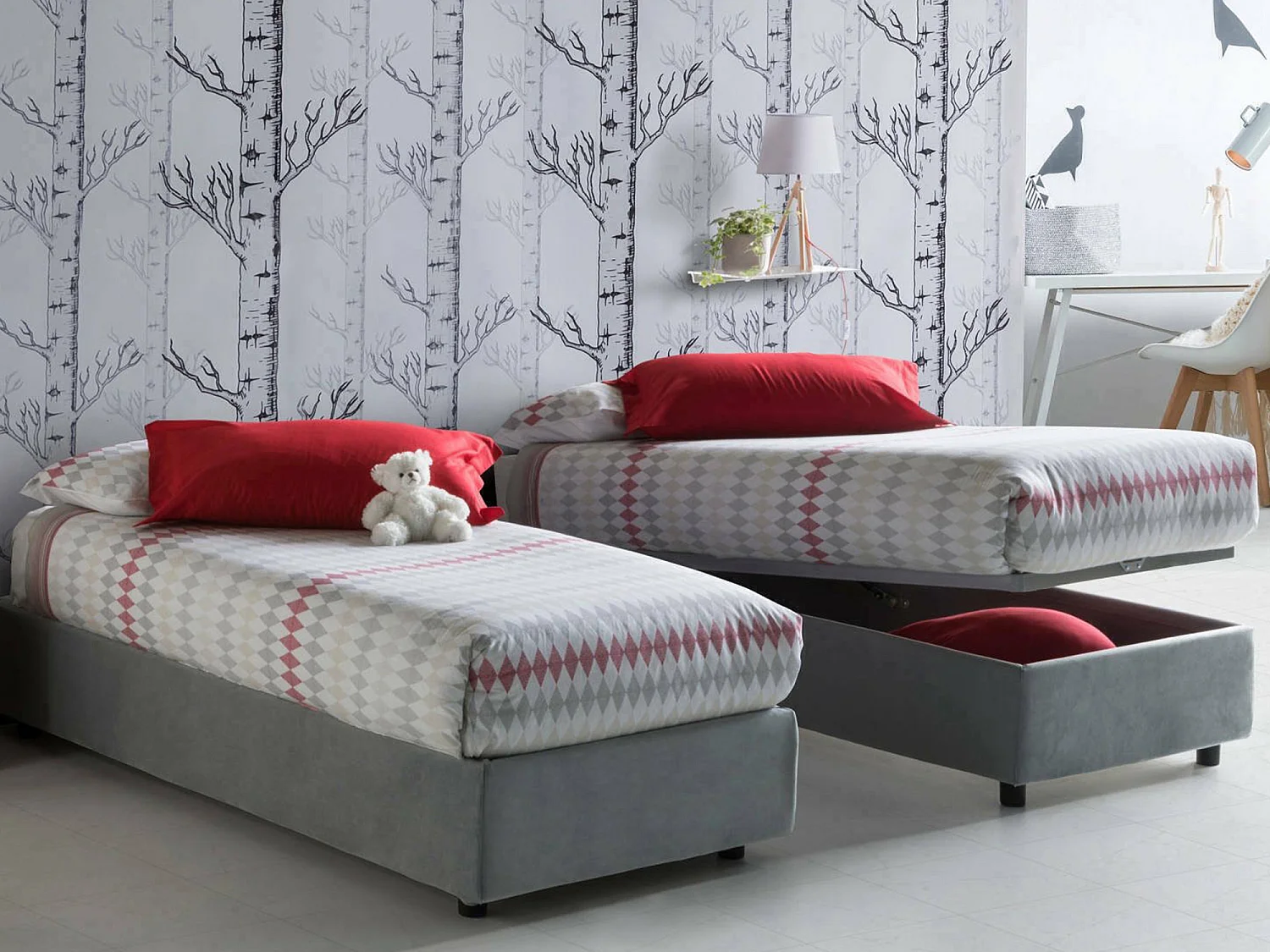 Dabate eenpersoonsbed, Opbergbed met stoffen bekleding, 100% Made in Italy, Opening aan de voorkant, inclusief matras van 80x190 cm, Grijs