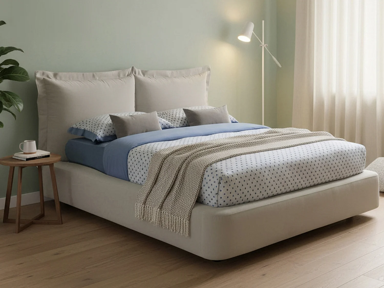 Lit double Dbonn, Lit coffre avec revêtement en tissu, 100% Made in Italy, Ouverture frontale, adapté pour matelas 160x190 cm, Beige