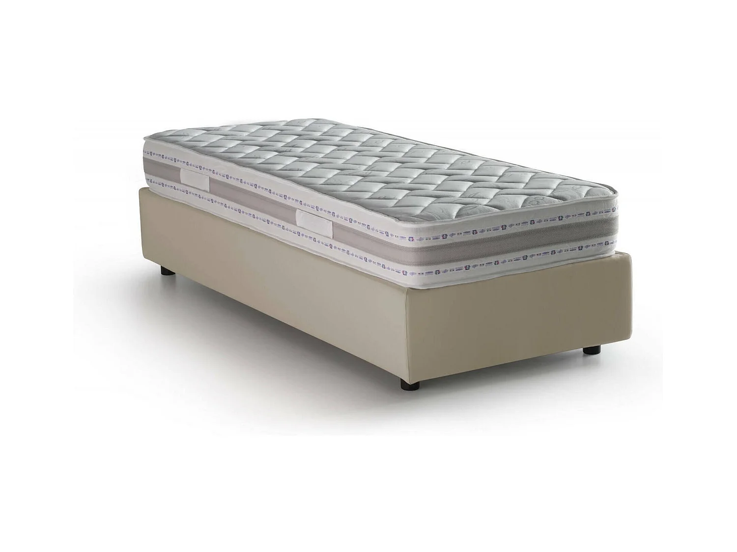 Einzelbett Dcassan, Containerbett mit Stoffbespannung, 100% Made in Italy, Seitliche Ã–ffnung, inklusive Matratze 80x190 cm, Beige