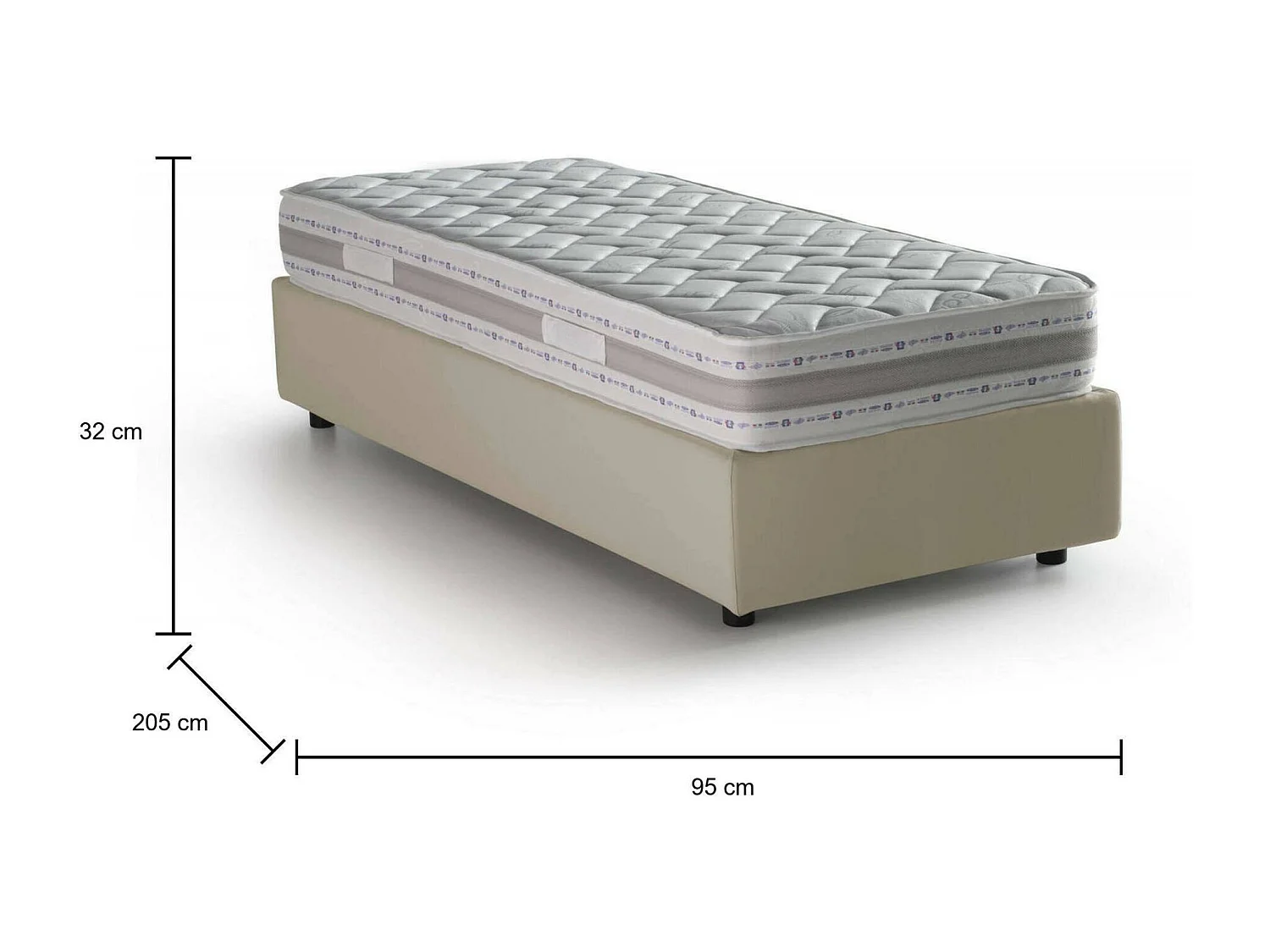 Lit simple Dcassan, Lit coffre avec revêtement en tissu, 100% Made in Italy, Ouverture latérale, avec matelas 80x190 cm inclus, Beige