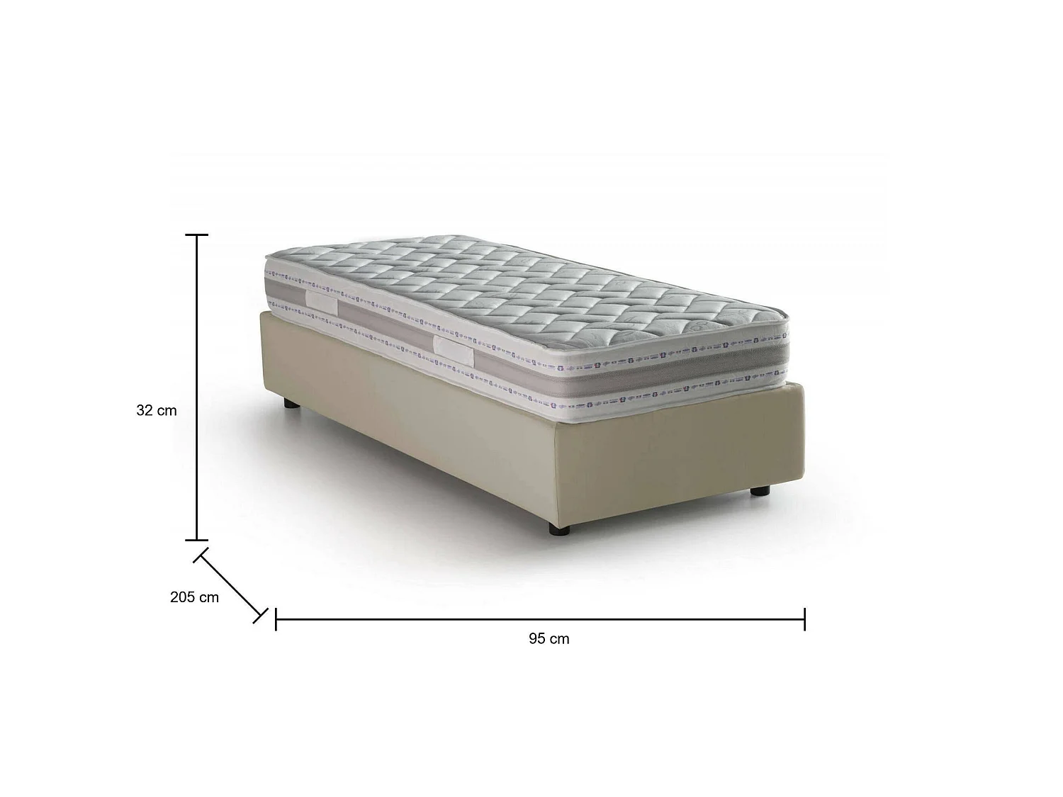 Lit simple Dcassan, Lit coffre avec revêtement en tissu, 100% Made in Italy, Ouverture latérale, avec matelas 80x190 cm inclus, Beige