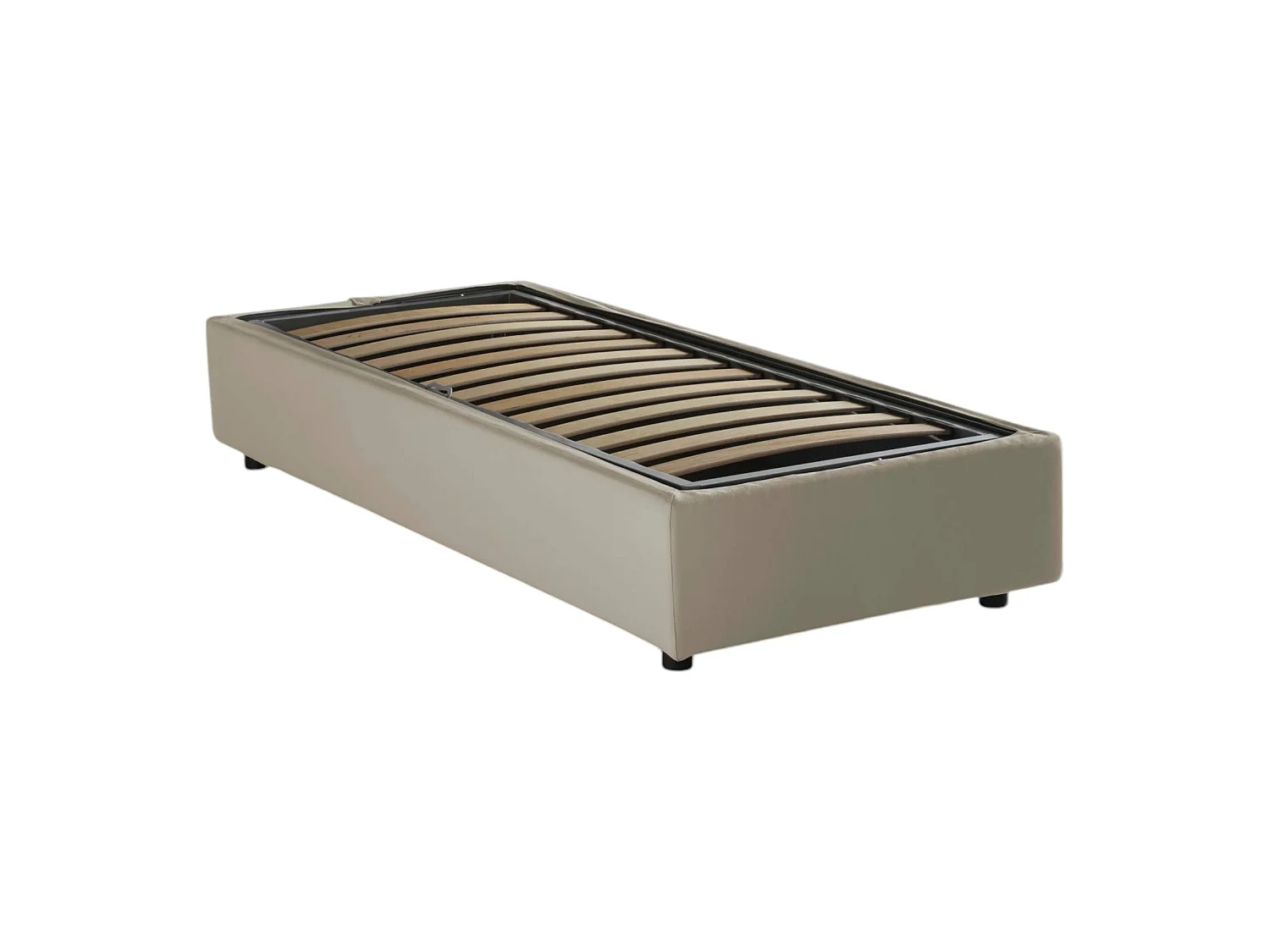 Lit simple Dcassan, Lit coffre avec revêtement en tissu, 100% Made in Italy, Ouverture latérale, avec matelas 80x190 cm inclus, Beige