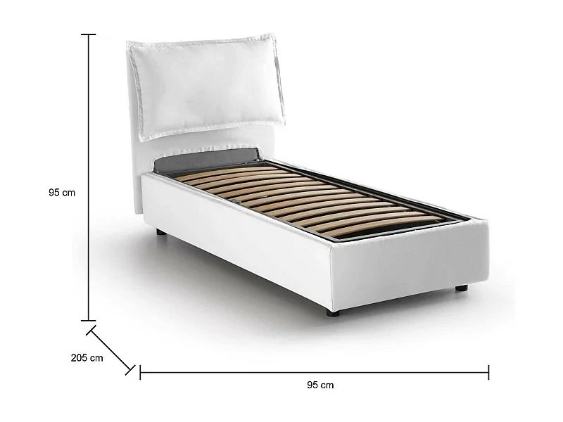 Lit simple Dgjyl, Lit coffre avec revêtement en tissu, 100% Made in Italy, Ouverture latérale, adapté pour matelas 80x190 cm, Blanc