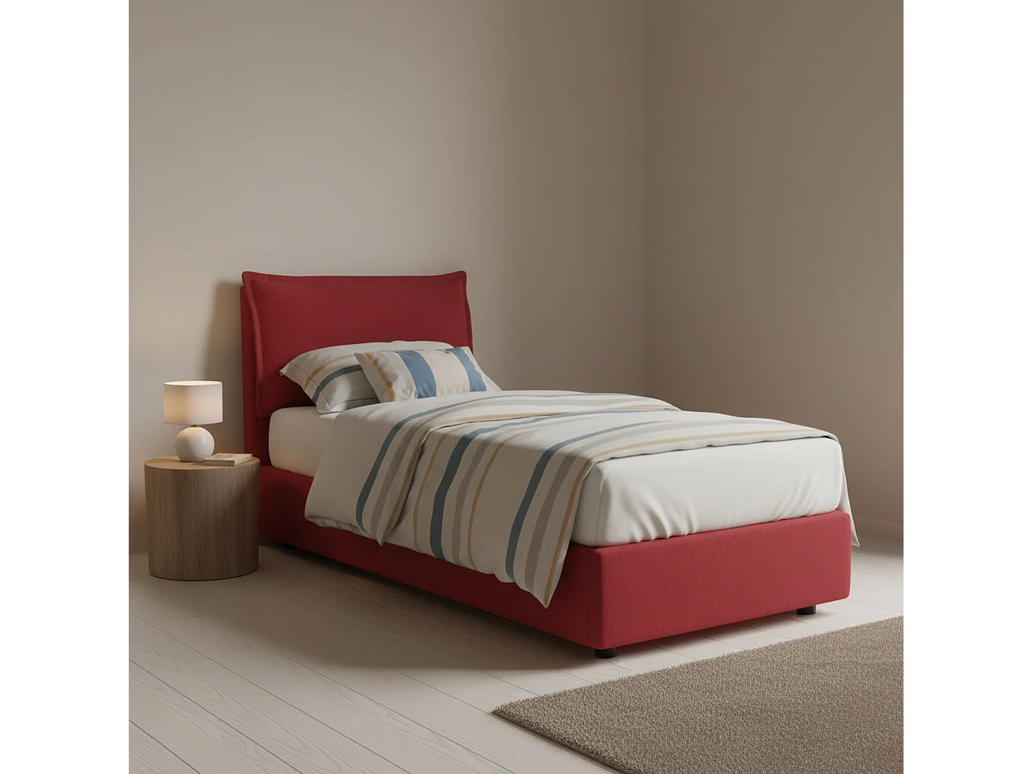 Dgjyl eenpersoonsbed, Opbergbed met stoffen bekleding, 100% Made in Italy, Zijopening, geschikt voor matras 80x190 cm, Rood