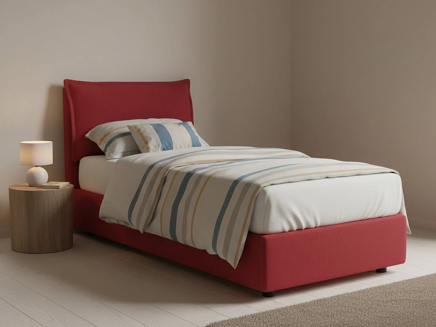 Dgjyl eenpersoonsbed, Opbergbed met stoffen bekleding, 100% Made in Italy, Zijopening, geschikt voor matras 80x190 cm, Rood