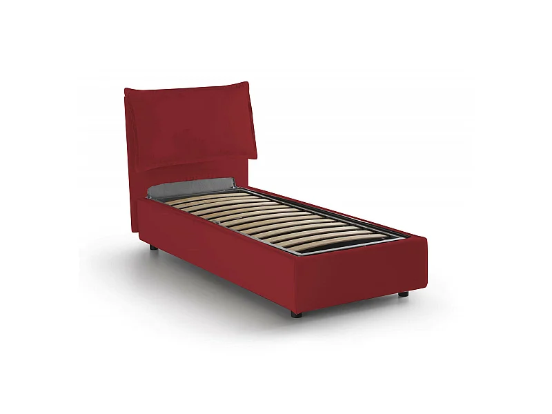 Lit simple Dgjyl, Lit coffre avec revêtement en tissu, 100% Made in Italy, Ouverture latérale, adapté pour matelas 80x190 cm, Rouge